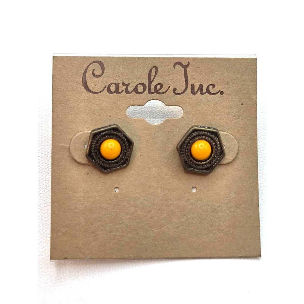 Vintage Carole Inc. Hexagon Stud Earrings With Yellow Center
